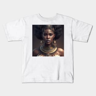 Woman wearing a necklace and earrings-Black African princess Kids T-Shirt